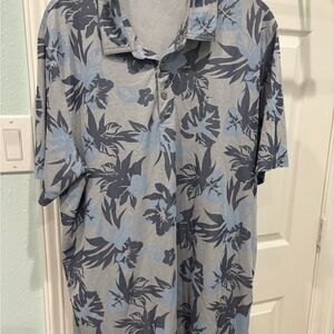 Travis Mathew Gray and Blue Floral Button Down Shirt